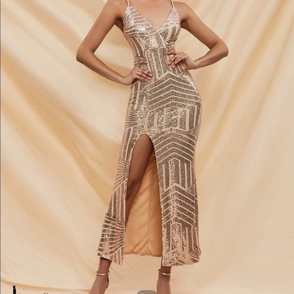 Sequin Evening Gown. Solid Gold. - image 1